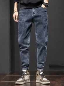 Men's Diagonal Pocket Stretch Slim-Fit Micro-Taper Jeans For Daily Wear