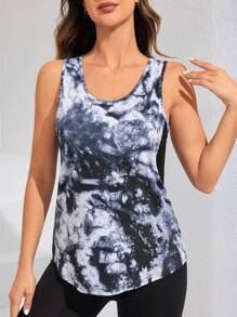 Easithlete 女士漸層紫染印花網布拼接運動無袖背心，體育健身上衣 - 彩色 - 查看 2