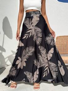 EURMUSE Women Vacation Tropical Printed Casual Skirt - Black - View 1