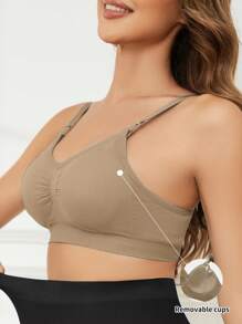 SHEIN Áo ngực cho con bú xếp nếp màu trơn - Cà phê nâu - Xem 4