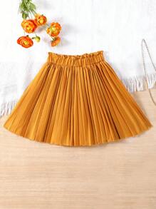 Tween Girl Pleated Skirt Preppy Style Summer - Yellow - View 2