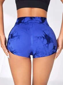 SHEIN Sport Gameset Seamless Tie-Dye Elasticity Stylish Fitness Shorts Suitable For Yoga And Gym