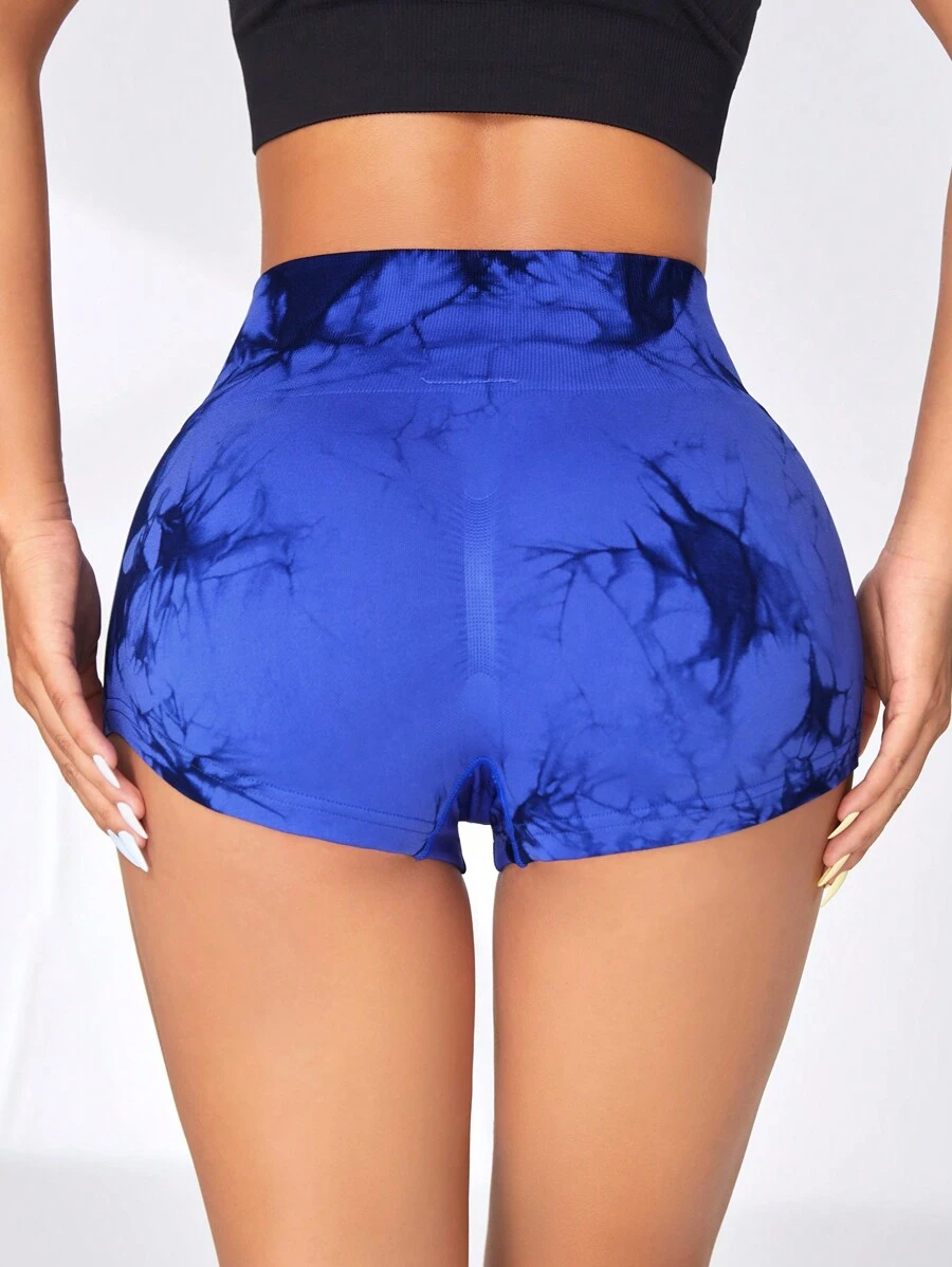 SHEIN Sport Gameset Seamless Tie-Dye Elasticity Stylish Fitness Shorts Suitable For Yoga And Gym