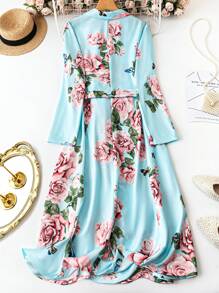 Celure Plus Size Floral Print Square Collar Double-Breasted Spring Casual Dress