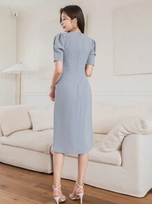 DAZY Sukienka letnia z kwadratowym dekoltem, dopasowana do talii, elegancka, na wesele