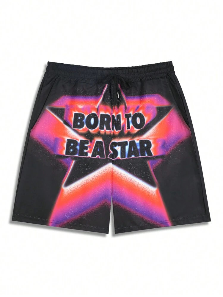Men Black Gothic Style Woven Shorts For Spring And Summer, Halloween