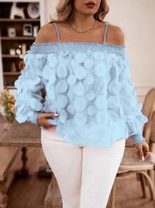 Celure Plus Size Spaghetti Strap Plain Blouse With Flared Hem
