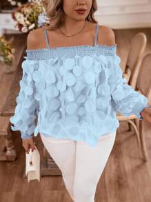 Celure Plus Size Spaghetti Strap Plain Blouse With Flared Hem