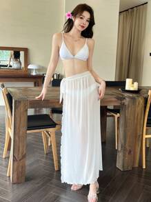 Women Summer Beach Vacation Simple Side Tie Solid Color Swimsuit