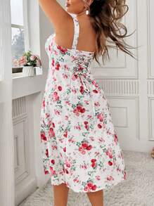 Breezaya Vestido cami plus size con estampado floral y escote fruncido