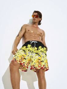 Manfinity Men Printed Drawstring Casual Beach Shorts For Vacation