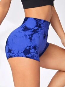 SHEIN Sport Gameset Seamless Tie-Dye Elasticity Stylish Fitness Shorts Suitable For Yoga And Gym