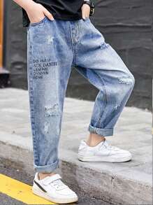 Tween Boy 2024 Spring And Autumn New Versatile Fashionable Loose Jeans - Light Wash - View 4