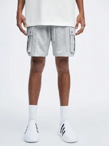 Manfinity VCAY Men Spring And Summer Casual Solid Color Drawstring Waist Work Shorts - Light Grey - View 4