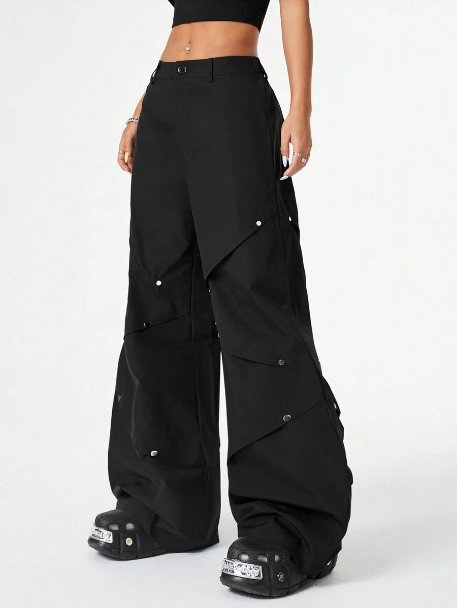 Coolane Women Y2K Pants Side Pleated Studded Cargo Trousers