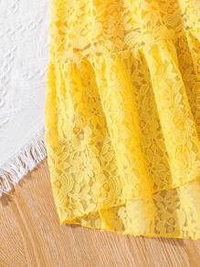 SHEIN Tween Girl Vacation Leisure Fruit Plant Printed Cami Top & Solid Lace Hem Skirt Set