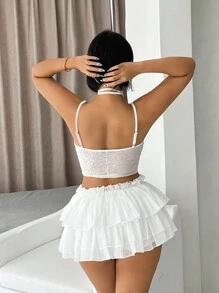 Sweetina Y2k Slim Fit Jacquard Pattern Mesh Sheer Camisole Top With Extra Large Bow Decoration White Camisole Top Kpop Style Going Out Top Concert Outfits Summer Outfit