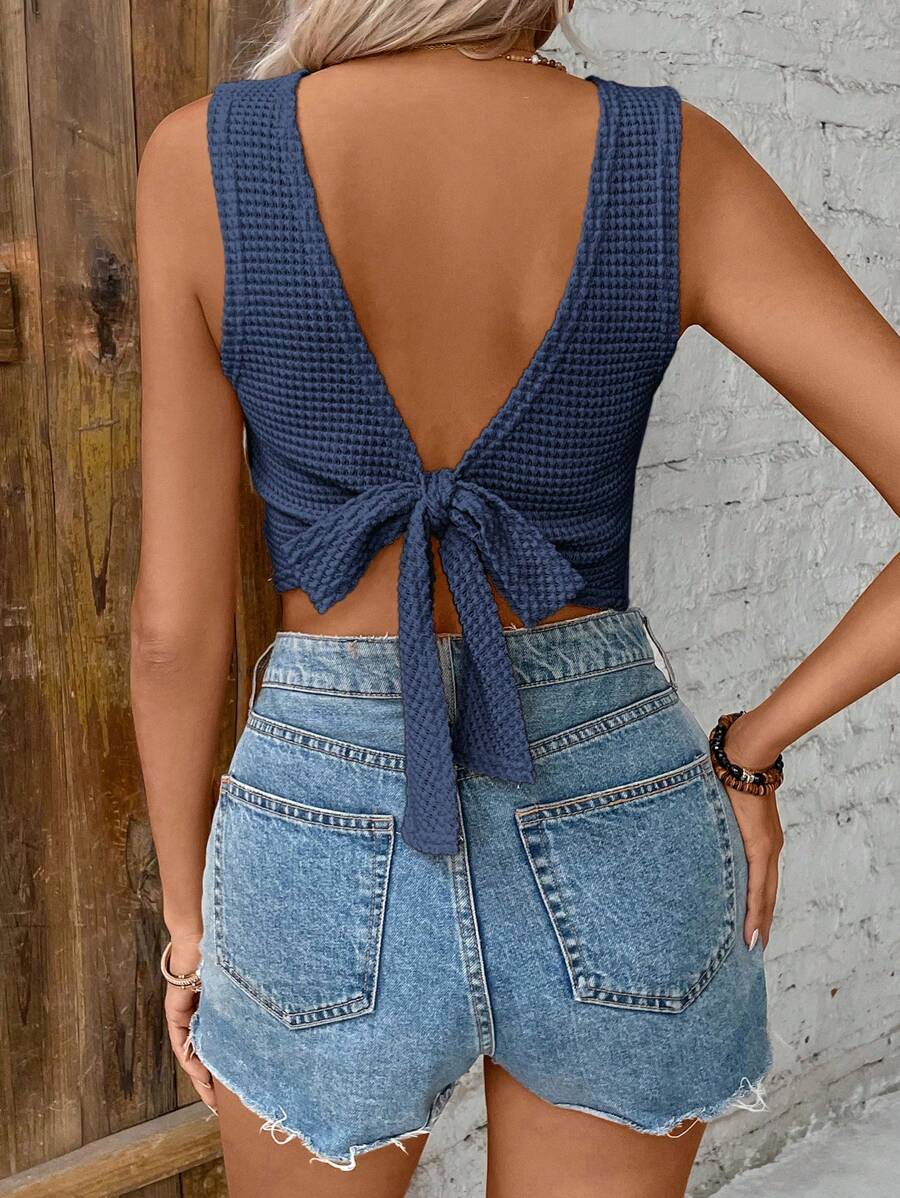 SHEIN Frenchy Solid Color Knotted Back Slim Fit Tank Top Earthy Clothes