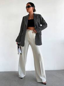 EURMUSE Plaid Print Lapel Neck Blazer - Black - View 5