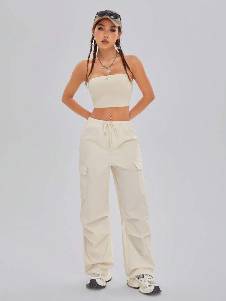Cropped Strapless Top And Utility Pants Set