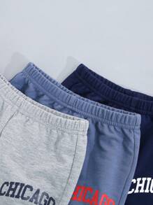 SHEIN Set di pantaloni casual in maglia con stampa a lettere elastiche con fascia in vita per bambino unisex e ragazza, 3 pezzi