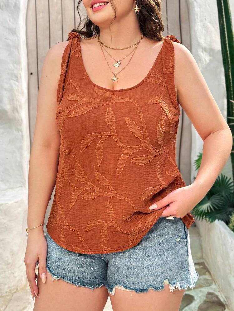WYWH Casual Holiday Rust Brown Textured Rhizome Pattern Loose And Comfortable Plus Size Top