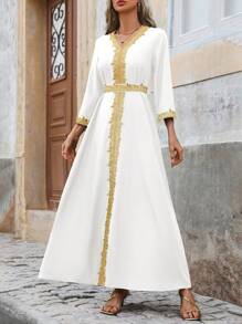 SHEIN Unity Vestido maxi de manga larga, elegante y con bloques de color para mujer, túnica modesta