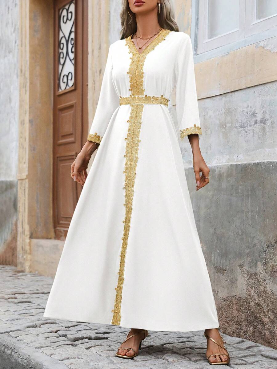 SHEIN Unity Đầm Maxi Tay Dài Thanh Lịch Thời Trang Cho Nữ - trắng - Xem 1