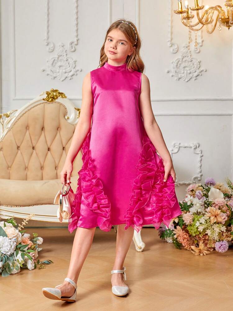 Tween Girl Loose Cute Elegant Gorgeous Small Stand-Up Collar A-Line Midi Dress