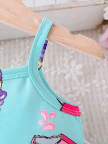 Baby Girl Cute Food Ice Cream Print Sleeveless Dress With Matching Bag For Spring/Summer