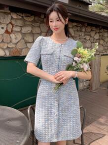 DAZY 格子圆领短袖女士优雅连衣裙夏季 - 彩色 - 查看 3