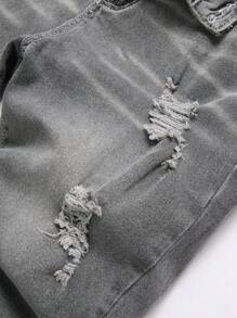 Manfinity Homme Men Fashionable Water Washed Destroyed Denim Shorts With Slanted Pockets Perfect For Street Style Outfits Jorts Plain Light Grey Work Basic Friends - Light Grey - View 3