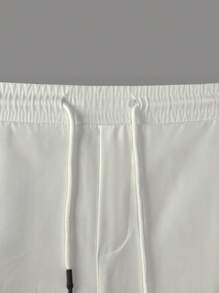 Manfinity Homme Men Casual Solid Color Drawstring Waistband With Detailed Elastic Cuffs Long Pants, For Fall - White - View 6