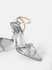 CUCCOO SZL 纯色欧美风格新款夏季韩版优雅高跟凉鞋，毕业高跟鞋，舞会高跟鞋夏季度假鞋夏季促销性感派对坏人潮流别致华丽风格 - 銀色 - 查看 4