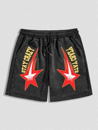 Prep Pantaloni corti con stampa di lettere e coulisse per uomo, adatti per l"uso quotidiano in primavera ed estate