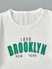 SHEIN Explorewe Tween Girls' Letter Print Bodysuit With Long Pants Two-Piece Set - Green - View 3