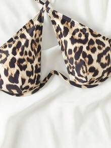 Swim SXY 2025 Leopard Print Hollow Out Halter Neck Swimwear Top (Print Random, With Underwire) Summer - Multicolor - View 4