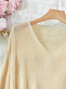 Chiquease Vacation Leisure Solid Color Lantern Sleeve Sweater, Knit Pullover Fall Winter - Apricot - View 3