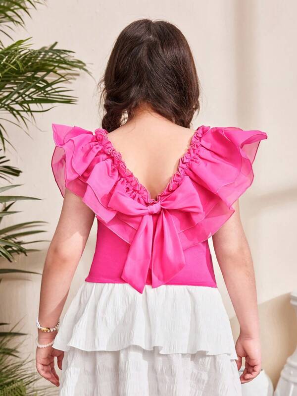 SHEIN ملابس علوية بلا أكمام متماسك ياقة واسعة لفتيات الأعمار المتوسطة بقماش الشبكة المنسوج على النحو الموسع للترفيه والعطلات في الربيع والصيف