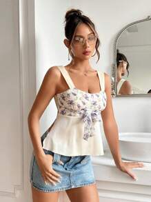 SHEIN Unity Women Floral Print Cami Top With Ruffle Hem And Backless Design - Multicolor - View 3