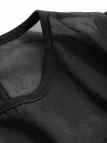 FRIFUL Robe mi-longue élégante pour femmes au printemps avec manches lanternes et design queue de poisson, volants, vêtements d'automne - Noir - Voir 8