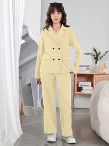 少女休闲学院风西装外套和裤子两件套