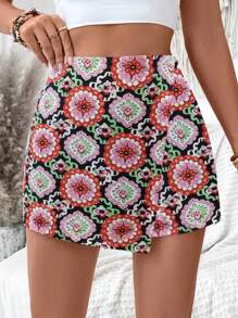 SHEIN VCAY 女式復古全印花休閒短裙褲