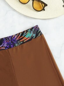 SHEIN Swim Women Color Block Bikini Bottoms For Swimming And Vacation (Random Pattern) Summer - Brown - View 3