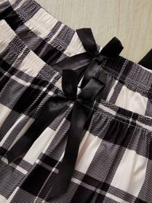 Alphabet Printed Cami Top + Alphabet Plaid Printed Shorts And Pants Pajamas Set (3 Pieces) - Multicolor - View 4