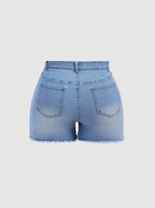 SHEIN MOD Cortos de mezclilla de mujer de talla grande ajustados elásticos rasgados casuales azules