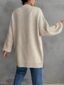 EURMUSE Women Cable Knit Detailed Long Cardigan - Beige - View 3