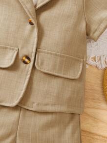 Linen Feeling Cool Holiday&Casual Spring&Summer 3pcs/Set Suit With Shorts&T-Shirt For Streetwear Baby Boy - Khaki - View 7