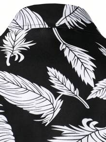 Camisa masculina de manga curta com estampa de folhas de árvore na moda - Preto - Visão 3