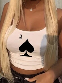 Slaydiva Women's Casual Sexy Spade Poker Graphic Slim Fit Cami Top, Suitable For Summer Suitable For Going Out